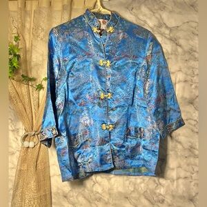 Y2K Niche Frog Closure Brocade Asian Style Shirt Vintage M Peony brand Layering